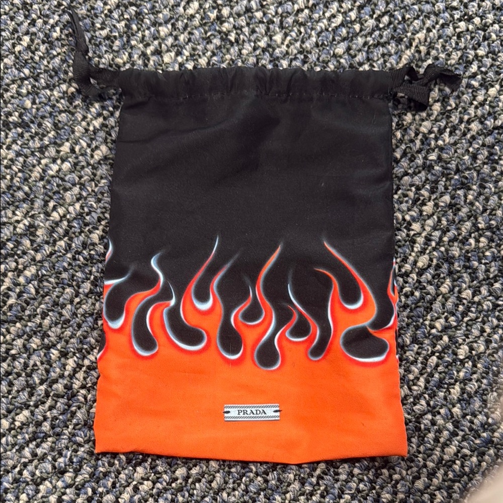 Prada Black and Orange Flame Drawstring Bag